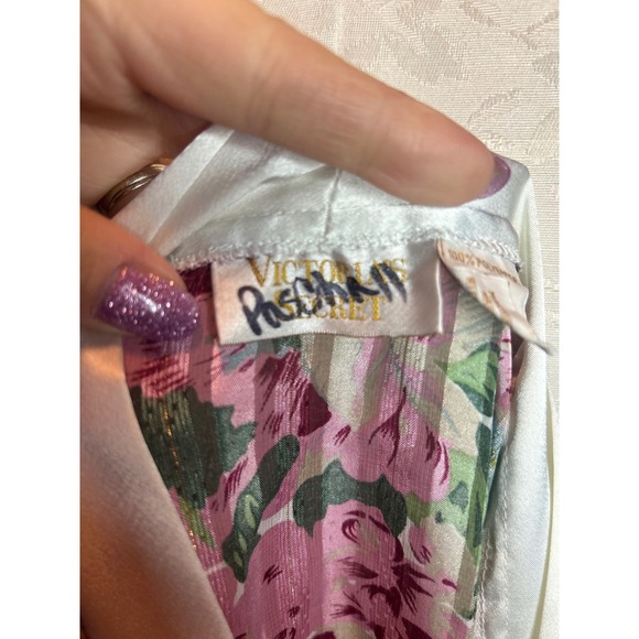 Victorias Secret VTG Gold Label Floral Metallic Stripe Sleep Shirt Top Sz L - Picture 7 of 9